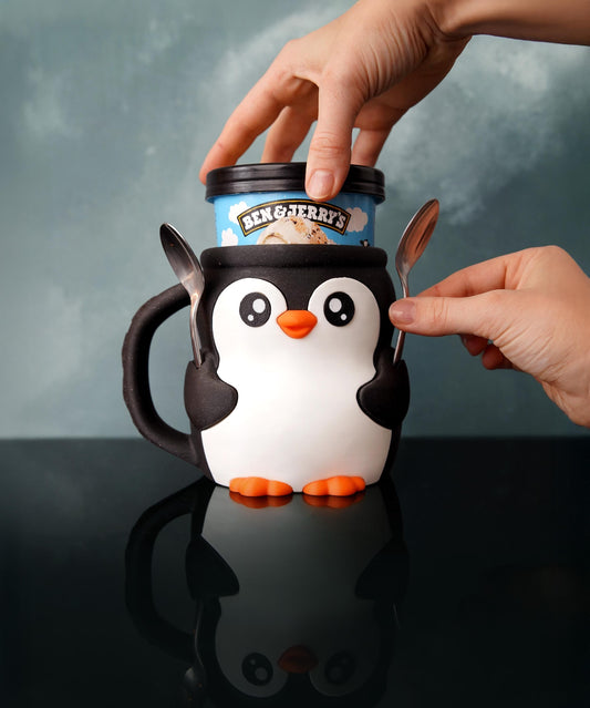 Portavasos de Pingüino para Helado | Pebbles el Pingüino | Funda para Helado | Decoración de Cocina para el Invierno | Regalo para los Heladeros