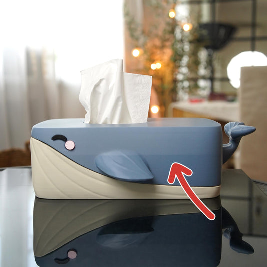 Funda para caja de pañuelos con forma de ballena | Bubbles the Whale | Decoración bonita para el baño | Decoración náutica para el hogar | Porta pañuelos divertido