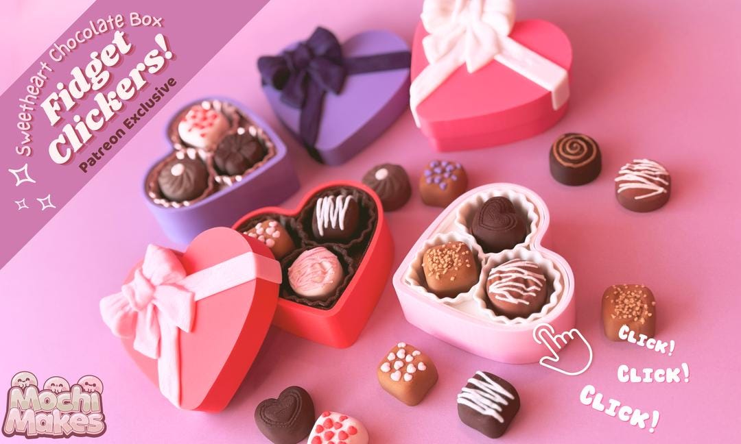 Caja de bombones con clicker de corazón: un simpático juguete antiestrés