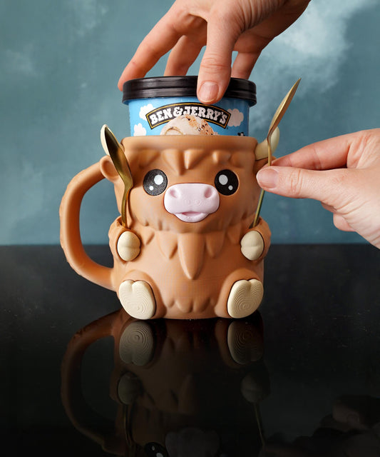 Portavasos de helado de vaca de las Tierras Altas | Ferdinand la Vaca | Funda para helados | Decoración de cocina de granja | Regalo para amantes del helado