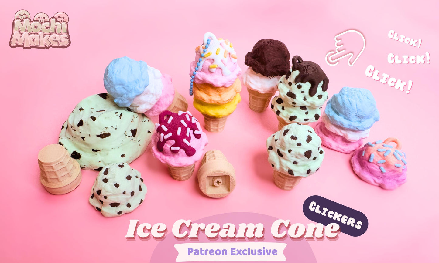 Ice Cream Cone Clicker – Kawaii Dessert Fidget Toy and Keychain