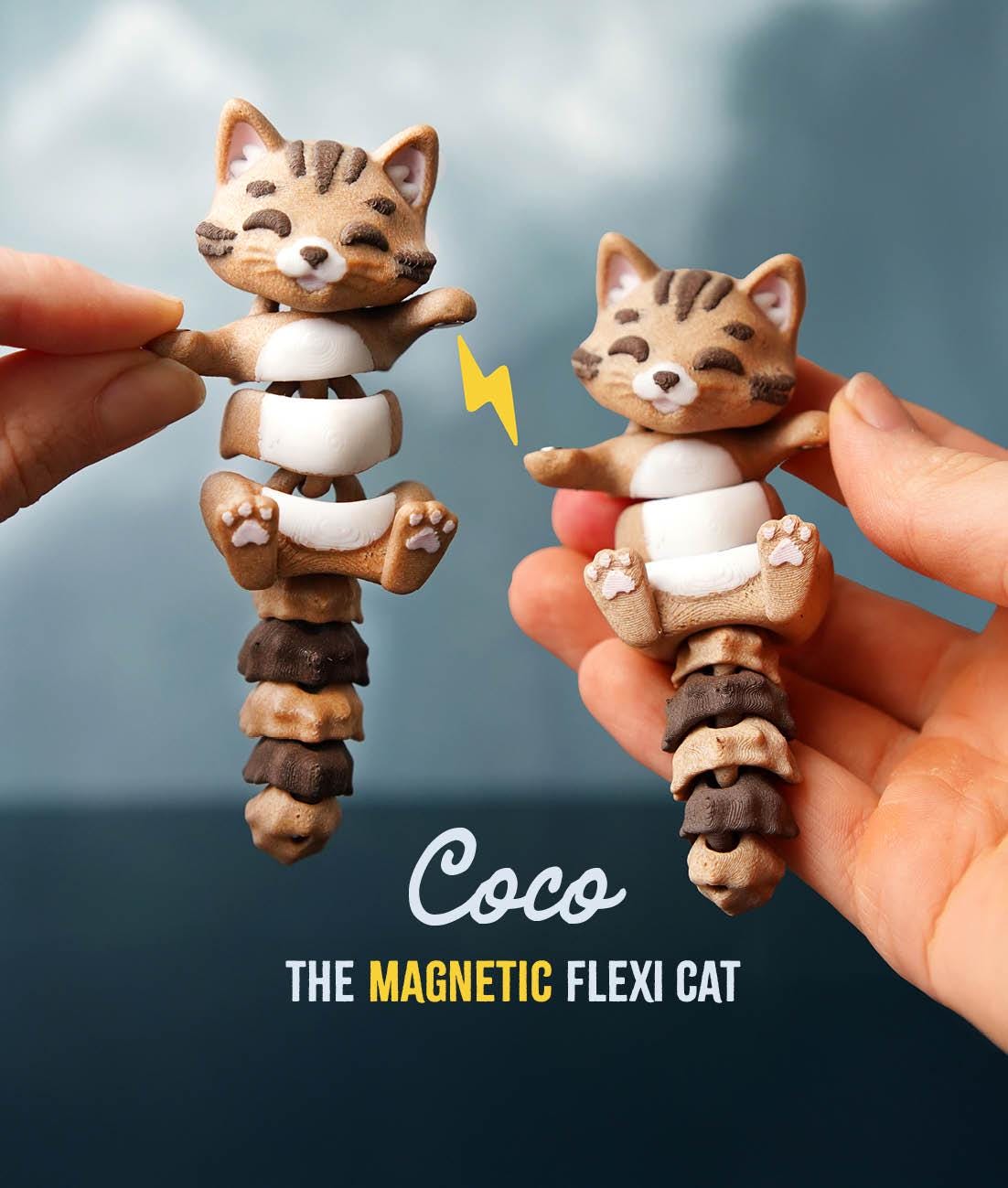 Flexi Cat Fidget | Coco the Cat | Articulated Flexi Animal | Cute Desk Buddy & Keychain | Cat Lover Gift