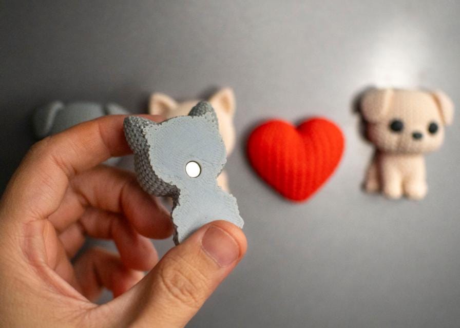 Knitted Fridge Magnet Pack – Puppy Kitty & Heart Magnets – Cute Knitted Style Magnets – Kitchen or Office Decor