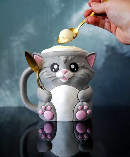 Portavasos de helado con forma de gato | Abrazos para gatos | Adorable funda para helado | Decoración de cocina para gatos | Regalo para amantes del helado