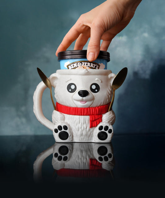 Portavasos de helado con forma de oso polar | Pawblo el oso de hielo | Funda para helados | Decoración acogedora para la cocina | Regalo para amantes del helado