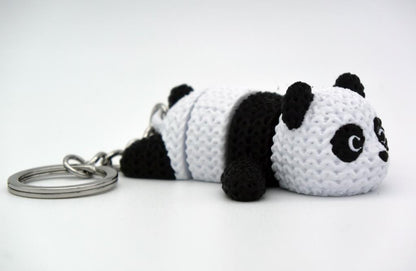 Flexi Articulated Knitted Panda Keyring – Cute Panda Keychain – Flexible Fidget Toy – Handmade Bag Charm