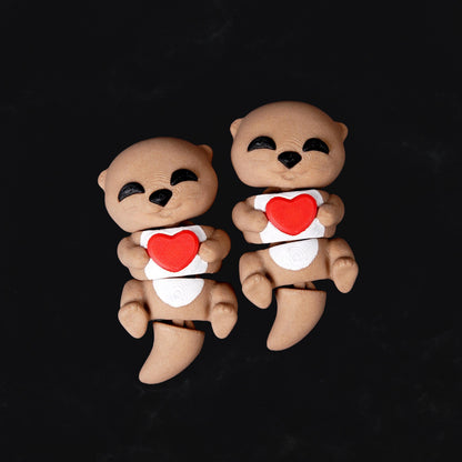 Valentine's Day Flexi Baby Otters | Magnetic Heart Otters | Cute Flexi Animal Gift | Love Desk Buddy & Keychain