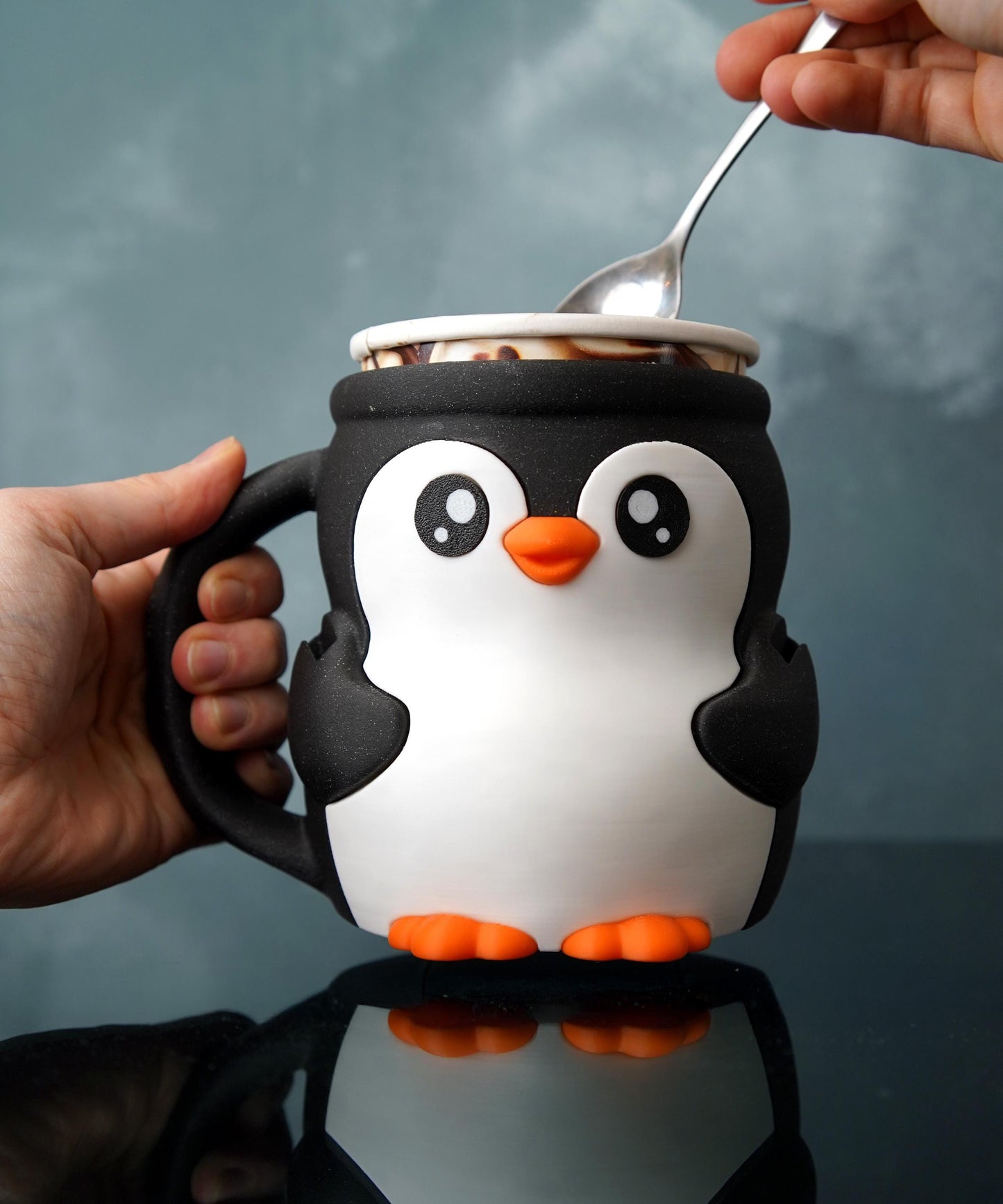 Penguin Ice Cream Pint Holder | Pebbles the Penguin | Cute Ice Cream Cozy | Winter Kitchen Decor | Ice Cream Lover Gift