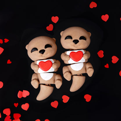 Valentine's Day Flexi Baby Otters | Magnetic Heart Otters | Cute Flexi Animal Gift | Love Desk Buddy & Keychain