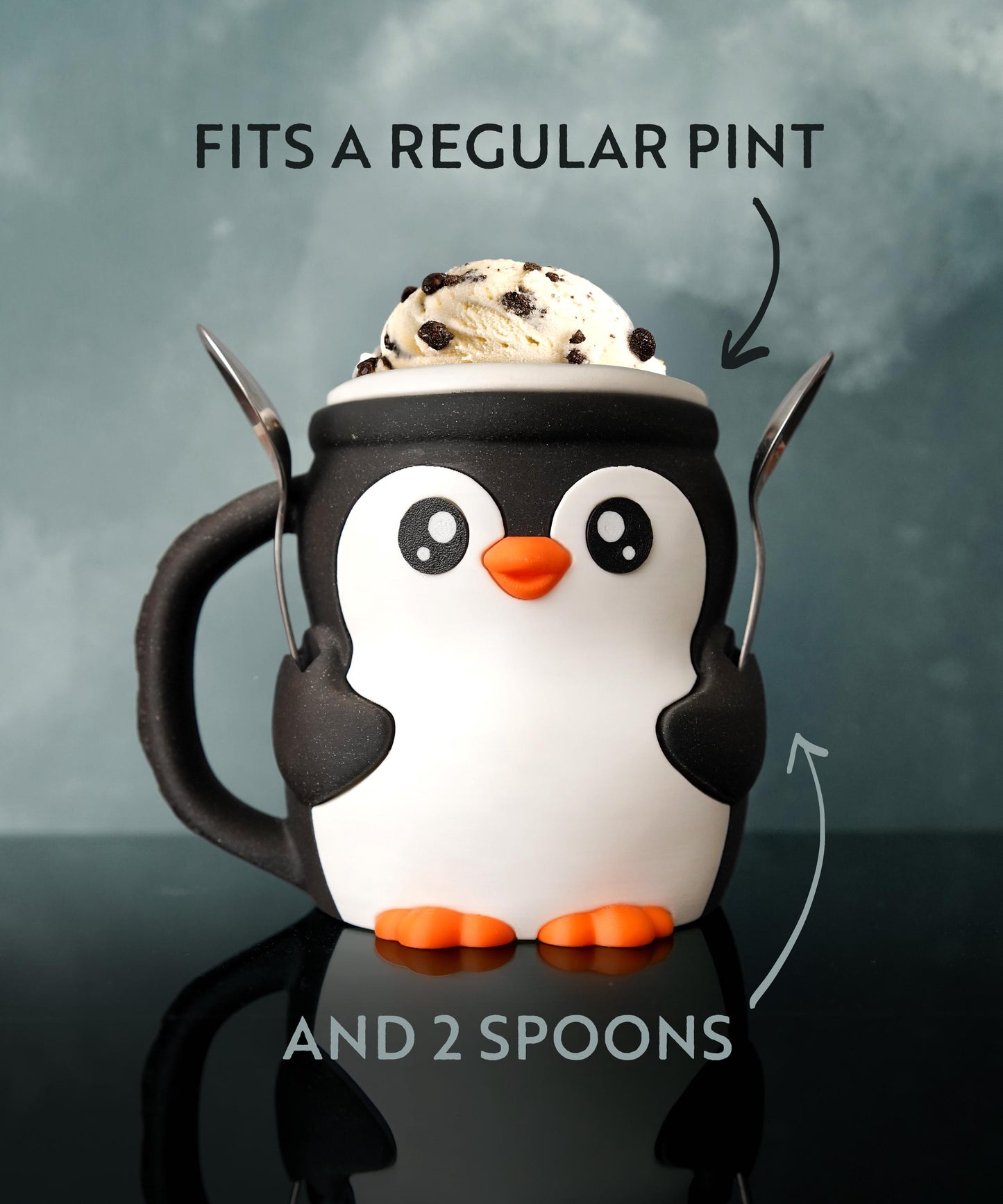 Penguin Ice Cream Pint Holder | Pebbles the Penguin | Cute Ice Cream Cozy | Winter Kitchen Decor | Ice Cream Lover Gift