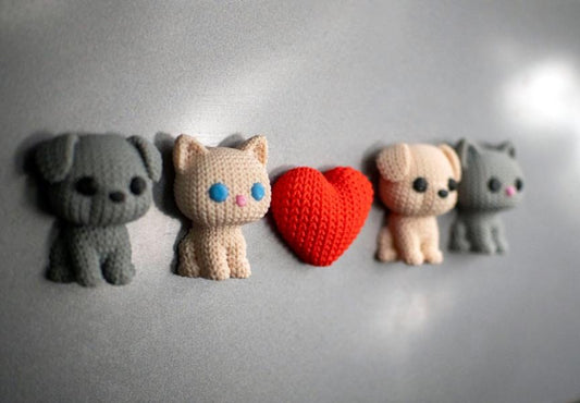Pack de imanes de punto para nevera: Imanes de cachorro, gatito y corazón. Bonitos imanes de punto. Decoración para la cocina o la oficina.
