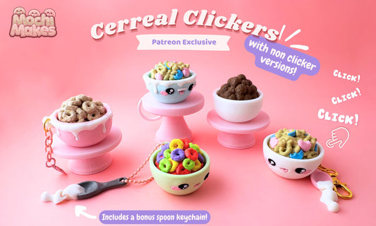 Tazón de cereal con clicker: lindo juguete antiestrés y llavero (¡con cuchara extra!)