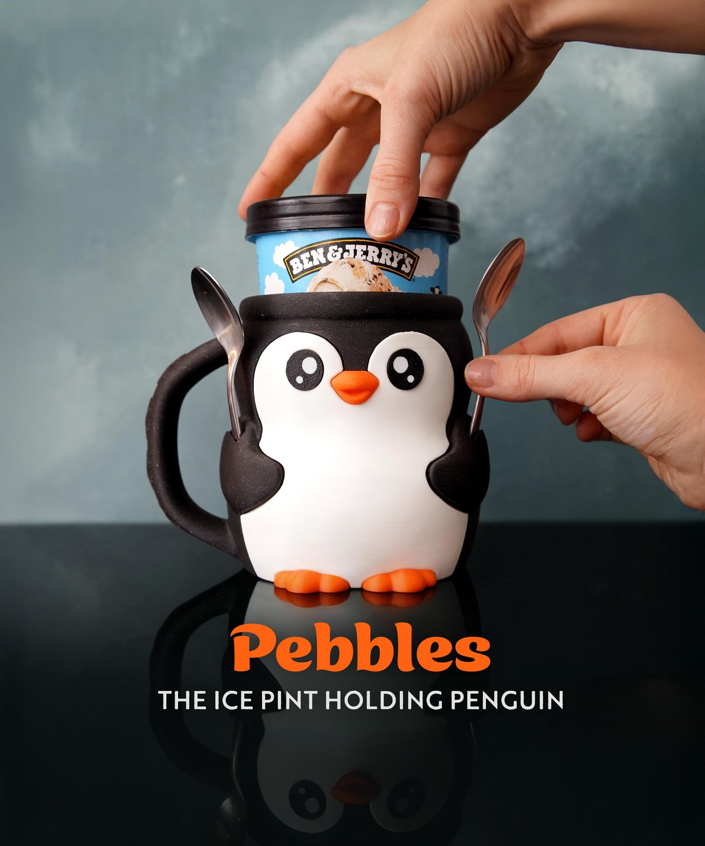 Penguin Ice Cream Pint Holder | Pebbles the Penguin | Cute Ice Cream Cozy | Winter Kitchen Decor | Ice Cream Lover Gift