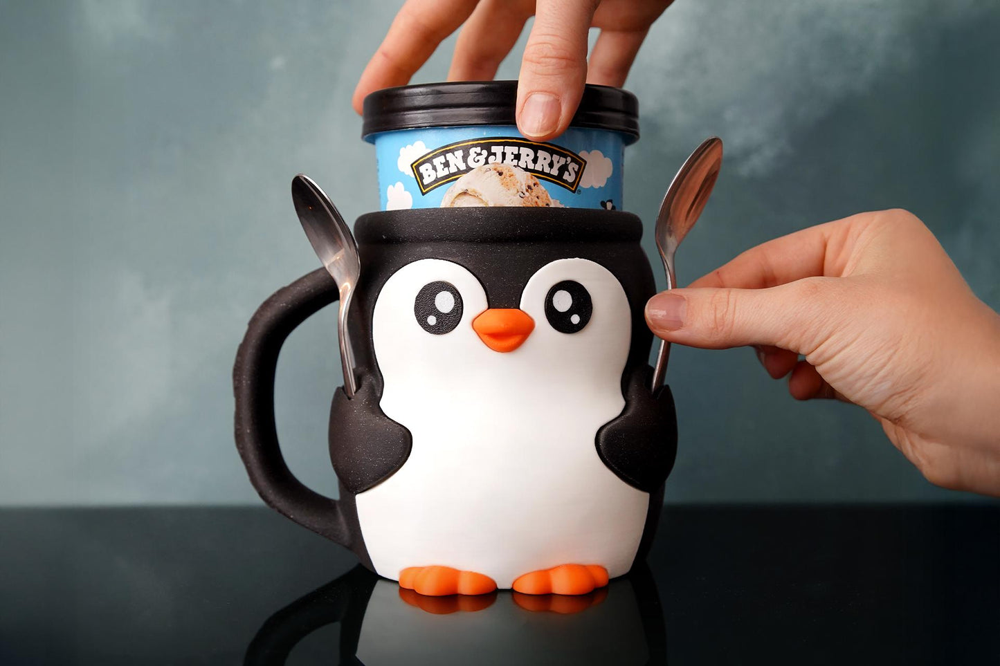 Penguin Ice Cream Pint Holder | Pebbles the Penguin | Cute Ice Cream Cozy | Winter Kitchen Decor | Ice Cream Lover Gift